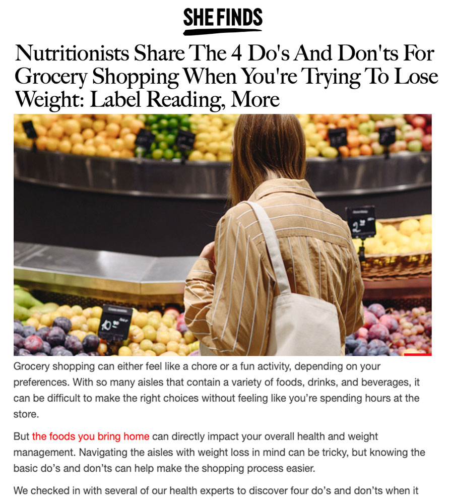 She Finds article highlights advice from nutritionists