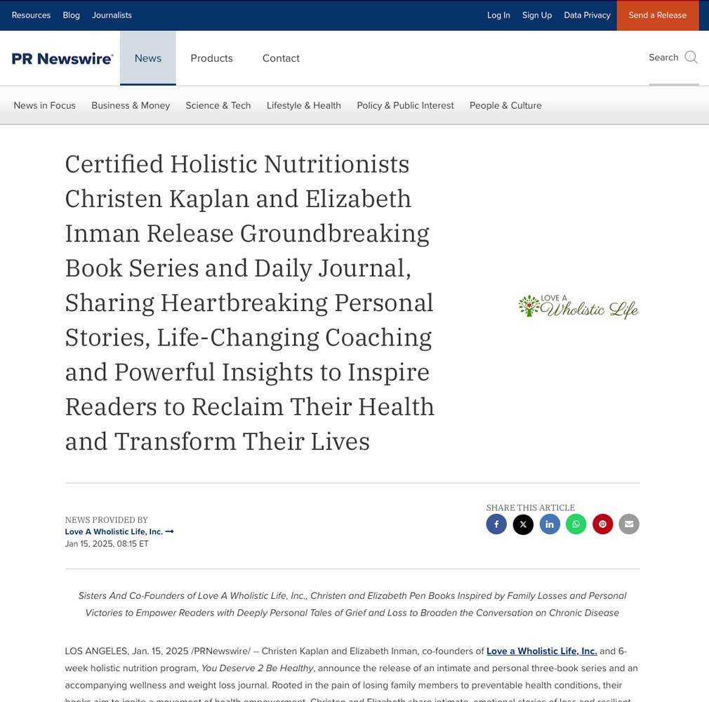 Certified Holistic Nutritionists Christen Kaplan and Elizabeth Inman Release Groundbreaking Book Series and Daily Journal, Sharing Heartbreaking Personal Stories, Life-Changing Coaching and Powerful Insights to Inspire Readers to Reclaim Their Health and Transform Their Lives